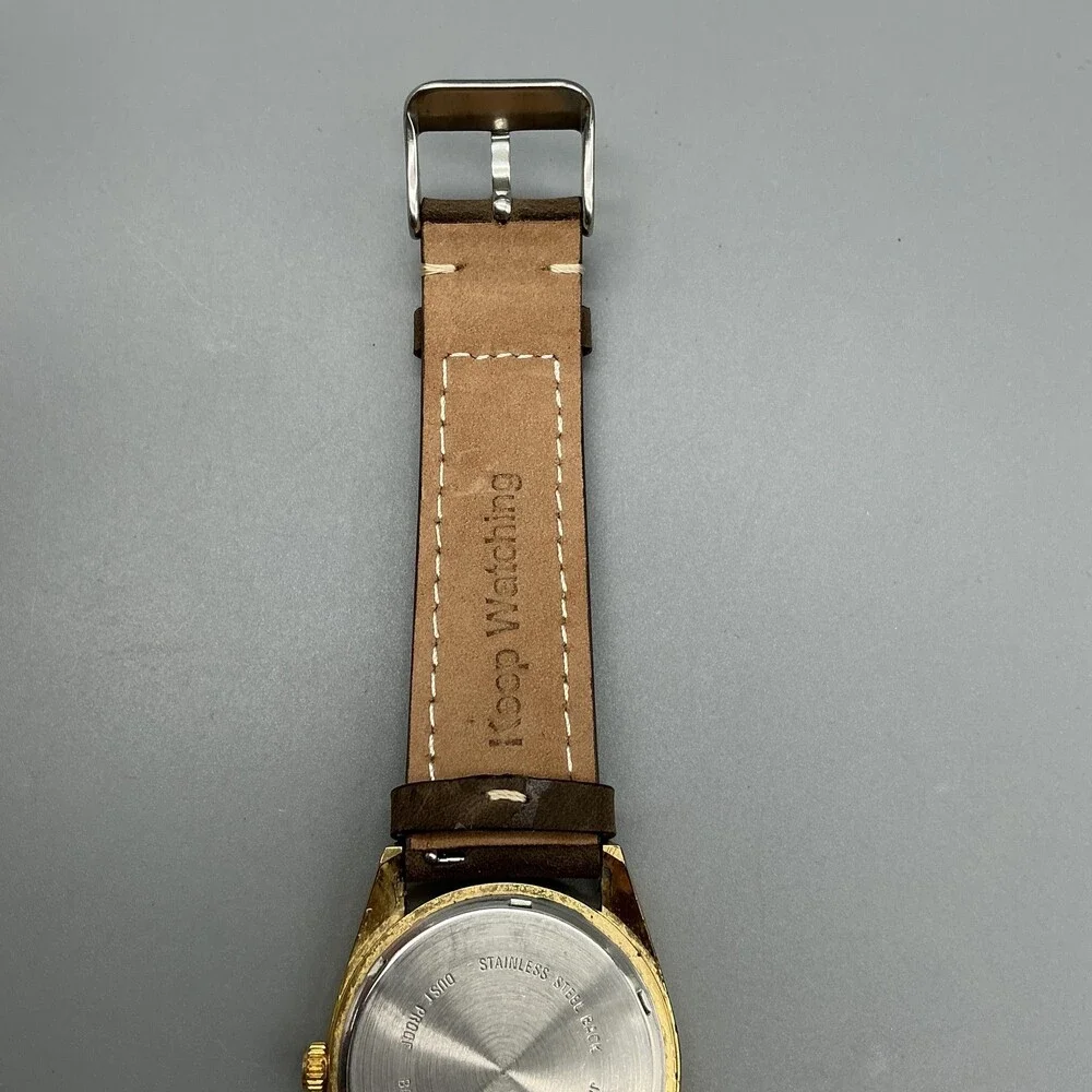 Croton Manhattan Mens Watch 34mm Champagne Dial Leather Diamond New Battery